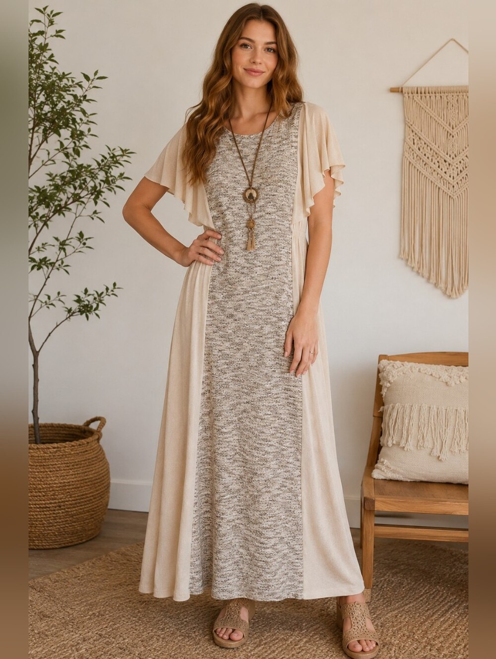 Young Threads Boho Mixed Knit Duster Maxi Dress NWT Size Small